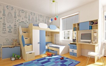 Детская комната Скай (Синий/Белый/корпус Клен) в Чернореченском - chernorechenskij.mebel54.com | фото