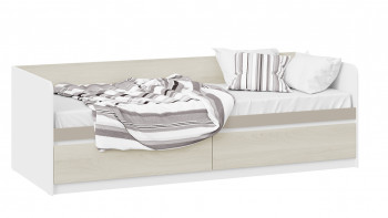 Кровать «Сканди» с 2 ящиками Дуб Гарден/Белый/Глиняный серый в Чернореченском - chernorechenskij.mebel54.com | фото