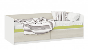 Кровать «Сканди» с 2 ящиками Дуб Гарден/Белый/Зеленый в Чернореченском - chernorechenskij.mebel54.com | фото