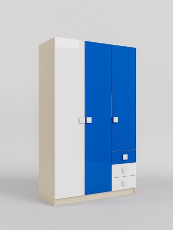 Шкаф 3-х створчатый с ящиками Скай люкс (Синий/Белый/корпус Клен) в Чернореченском - chernorechenskij.mebel54.com | фото
