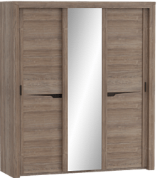 Шкаф трехдверный Соренто с раздвижными дверями Дуб стирлинг/Кофе структурный матовый в Чернореченском - chernorechenskij.mebel54.com | фото